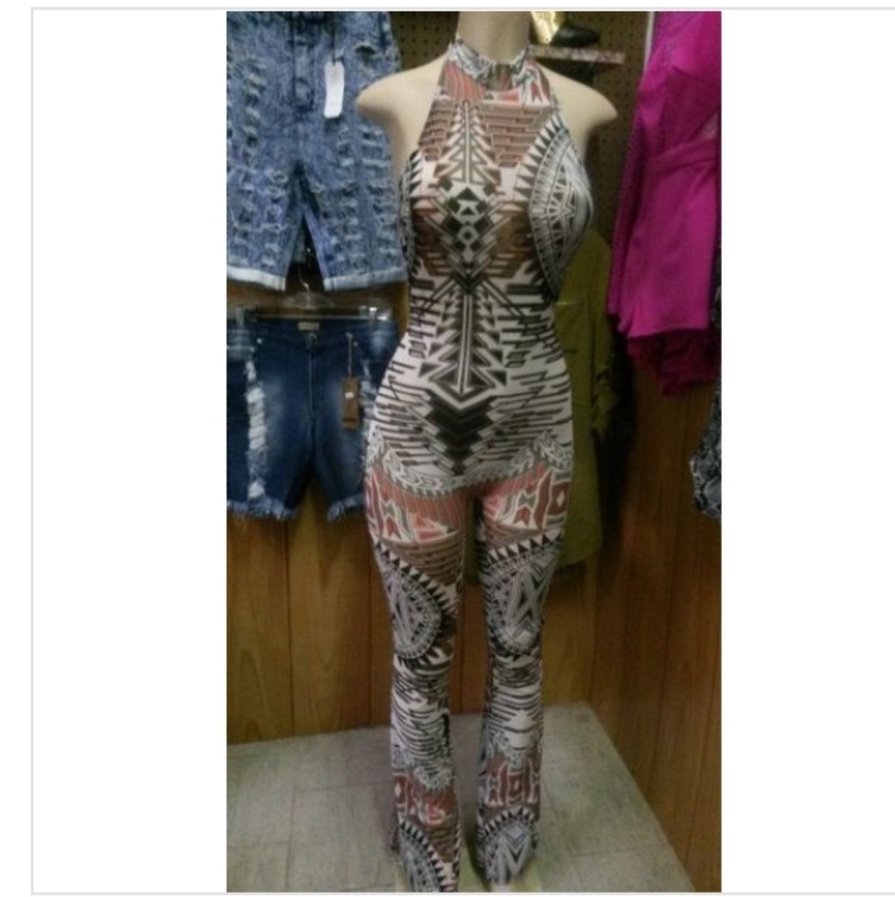 Sheer Tribal Print Jumpsuit